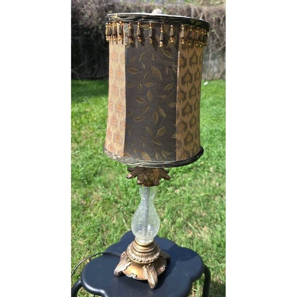 The Unbranded Brand Other - Ornate Glass & Brass Table Lamp w/ Black Lace Tassel Shade